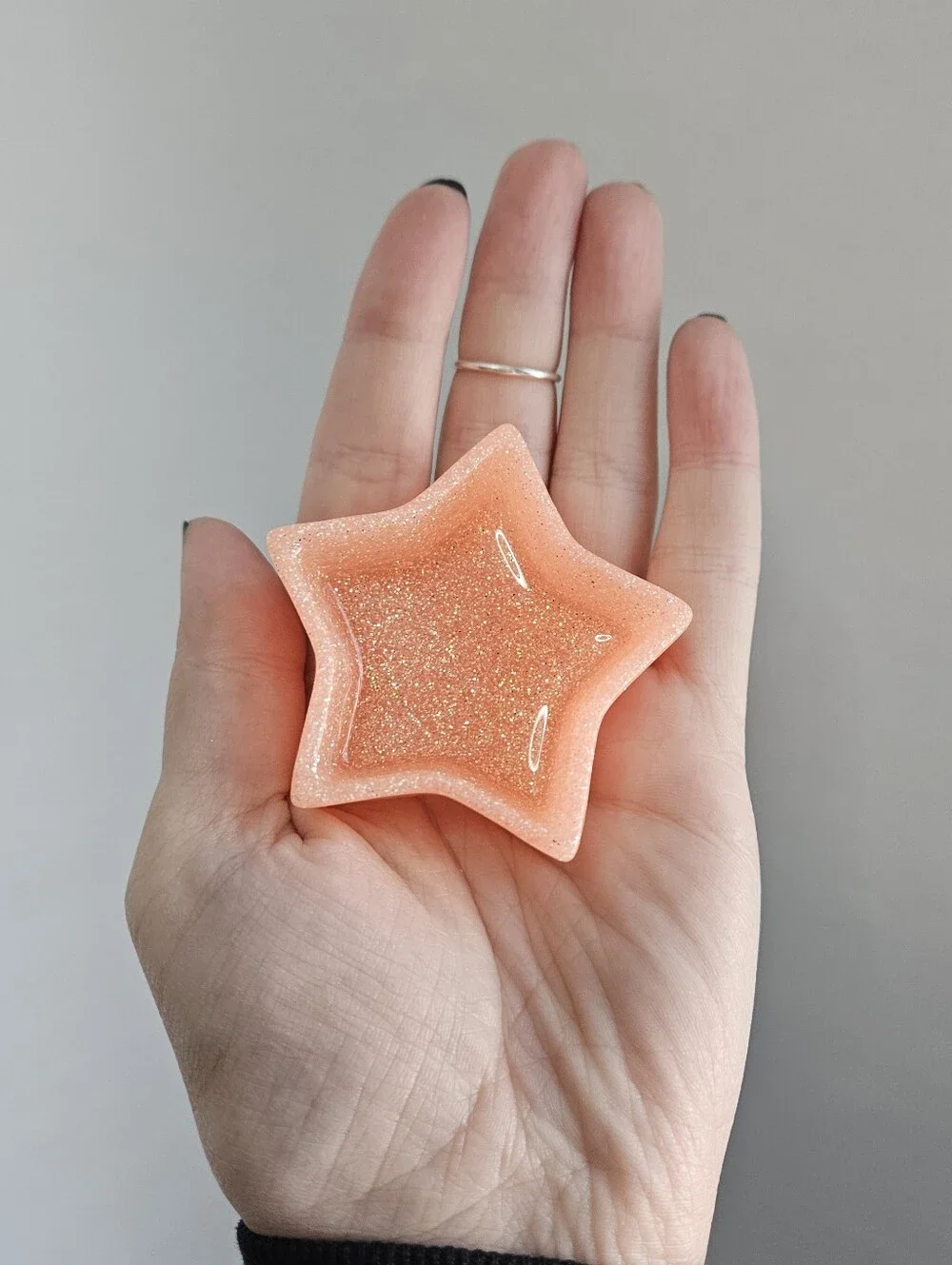 Handmade Peach Glitter Star Shaped Resin Ring Dish Whimsical Cute Fairycore Deco
